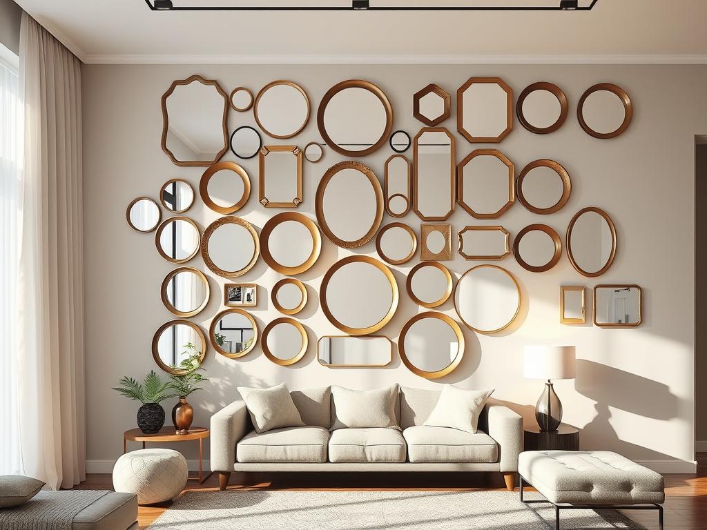 3D rendered apartment with mirror gallery wall arrangement 3D rendered apartment with mirror gallery wall arrangement