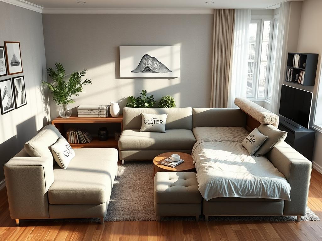 3D rendered modular sofa with storage in small apartment living room 3D rendered modular sofa with storage in small apartment living room