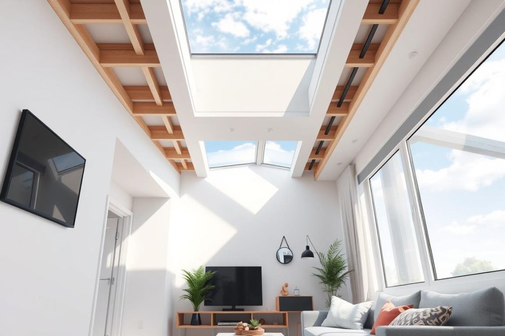 3D rendered virtual skylight installation in apartment ceiling 3D rendered virtual skylight installation in apartment ceiling