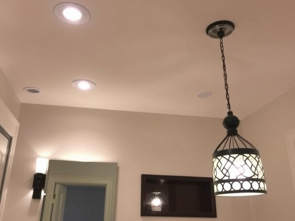 Bathroom with layered lighting including ambient, task, and accent lights