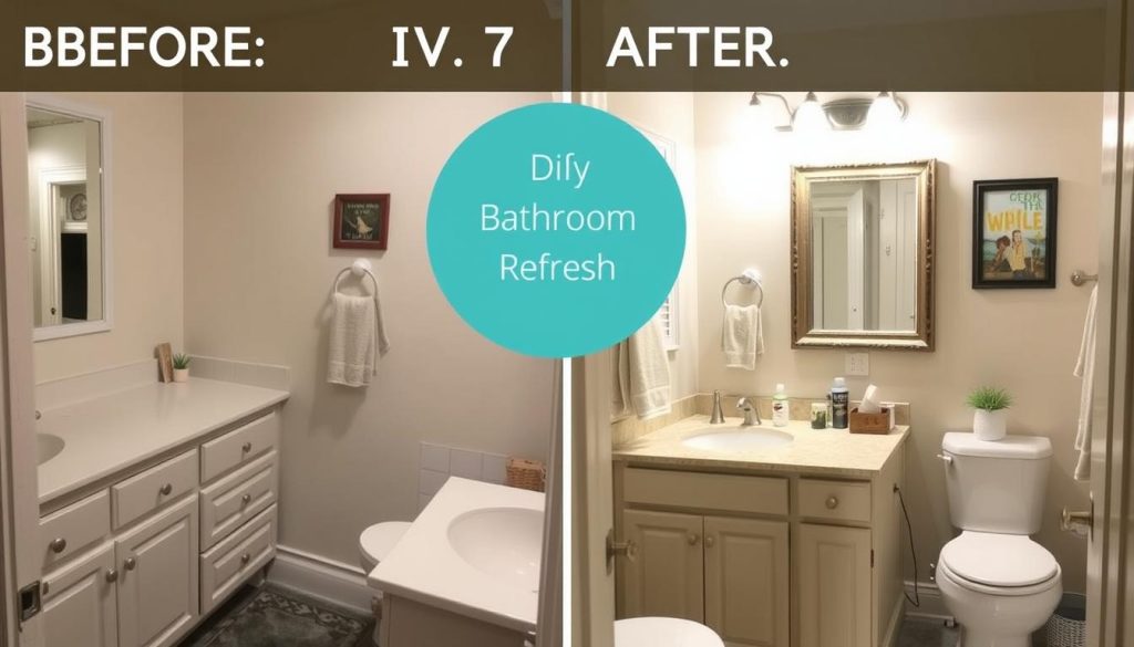 Before and after of a budget-friendly DIY bathroom refresh