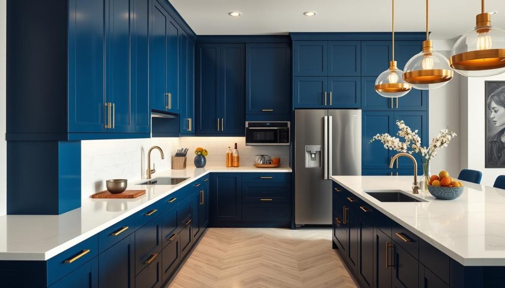 Contemporary kitchen with bold colors and sleek finishes Contemporary kitchen with bold colors and sleek finishes