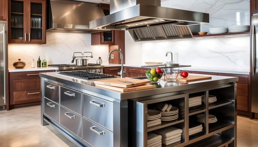 CulinaryPro Chef's Professional Kitchen Island with stainless steel surfaces and professional features CulinaryPro Chef's Professional Kitchen Island with stainless steel surfaces and professional features
