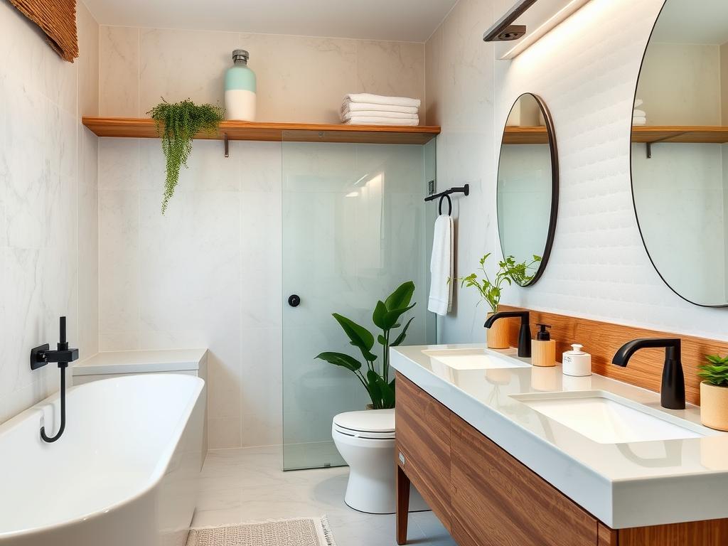 Eco-friendly bathroom featuring sustainable materials and water-saving fixtures