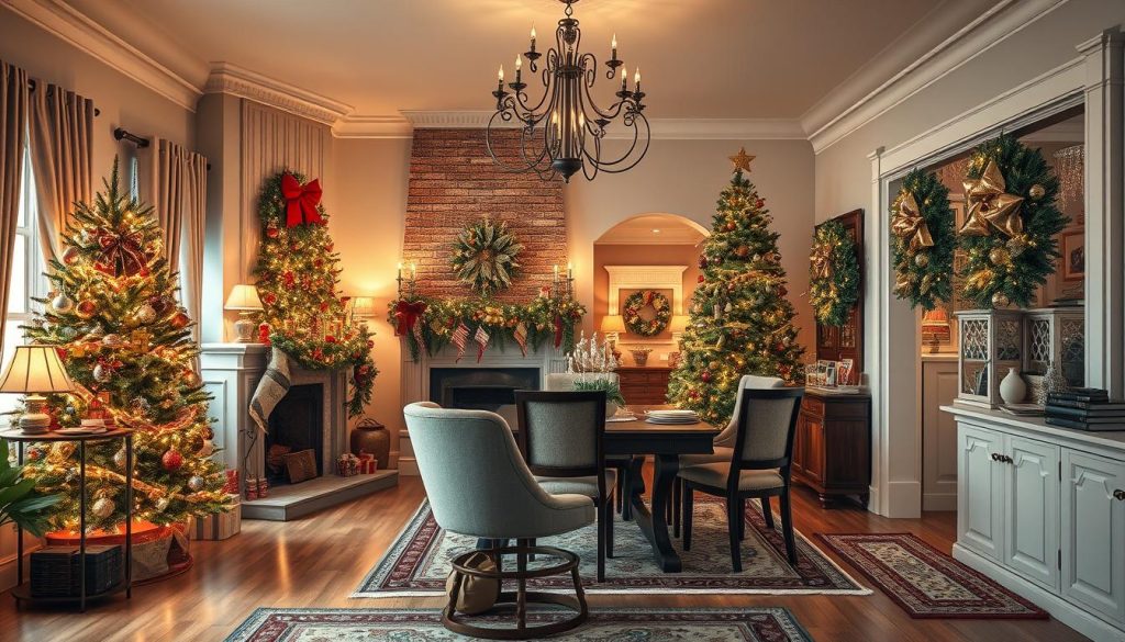 Fully decorated home with hyper-realistic Christmas elements creating a magical atmosphere Fully decorated home with hyper-realistic Christmas elements creating a magical atmosphere