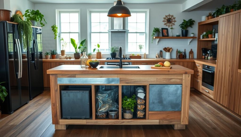 GreenKitchen EcoModern Sustainable Kitchen Island made from reclaimed wood and recycled materials GreenKitchen EcoModern Sustainable Kitchen Island made from reclaimed wood and recycled materials