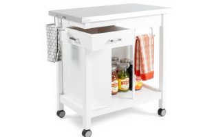 HOMCOM Rolling Kitchen Island with stainless steel top, storage drawer, cabinet, and spice rack