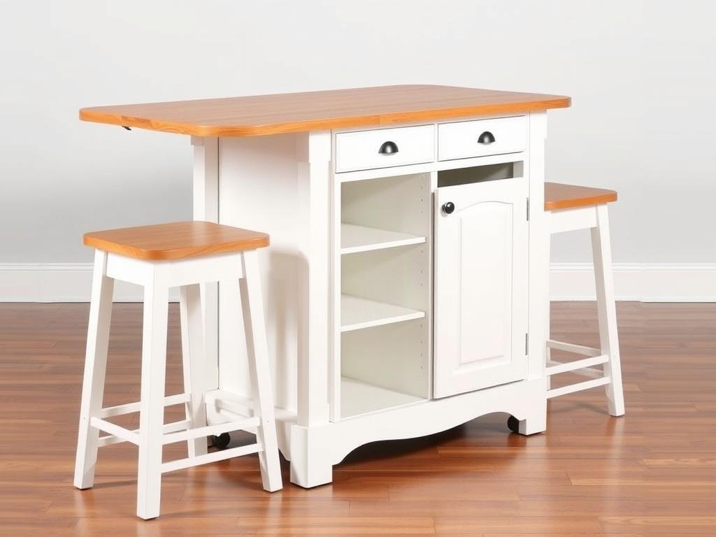 HOOBRO Kitchen Island with drop leaf extension and two stools HOOBRO Kitchen Island with drop leaf extension and two stools