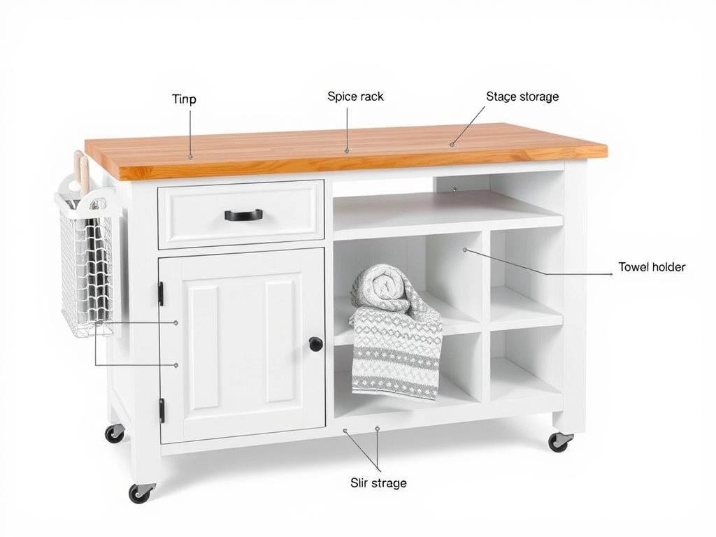 Hodedah Kitchen Island with spice rack, drawer, and cabinet storage Hodedah Kitchen Island with spice rack, drawer, and cabinet storage