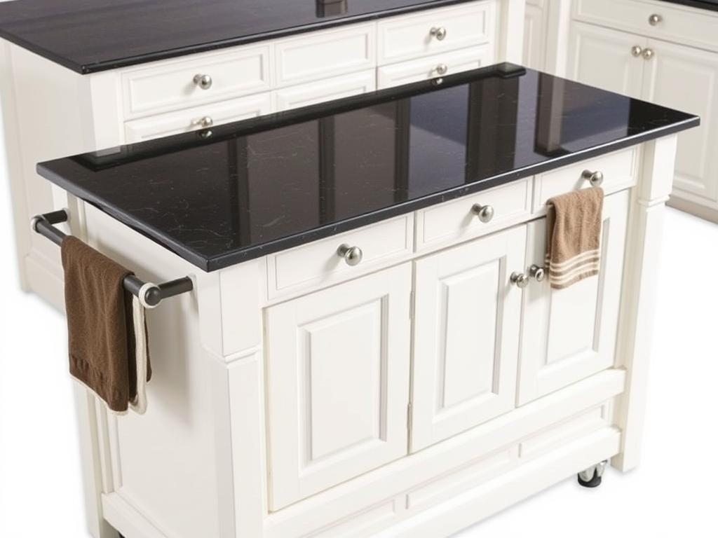 Linon Home Decor Kitchen Island with black granite top and white base Linon Home Decor Kitchen Island with black granite top and white base