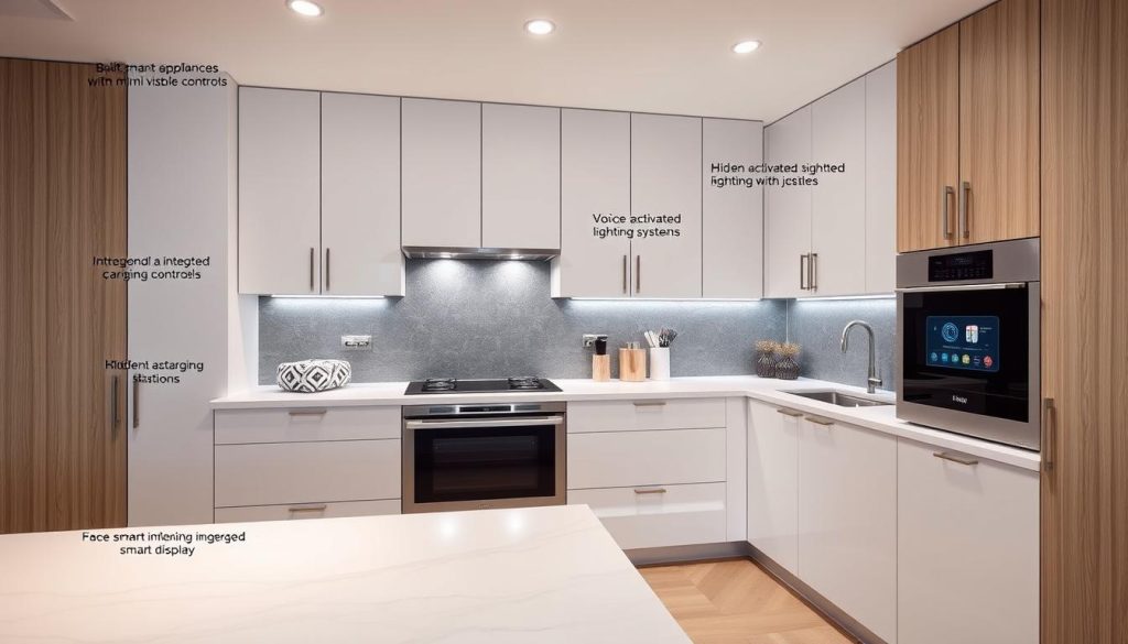 Modern kitchen with integrated smart appliances and technology Modern kitchen with integrated smart appliances and technology