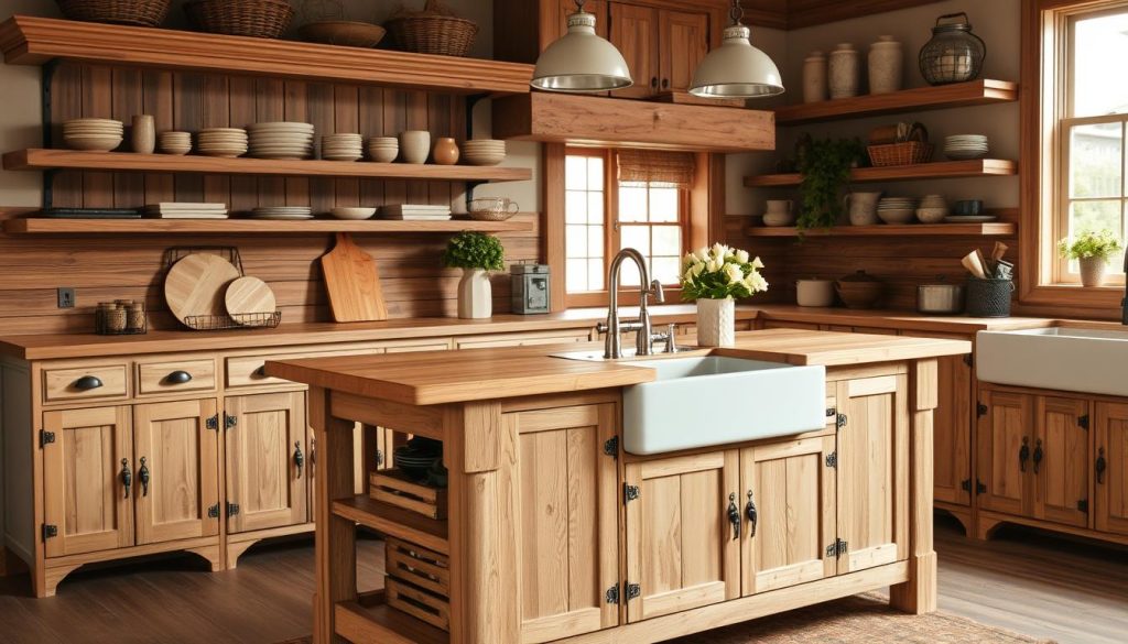 RusticHome Farmhouse Heritage Kitchen Island with distressed wood finish and farmhouse sink RusticHome Farmhouse Heritage Kitchen Island with distressed wood finish and farmhouse sink