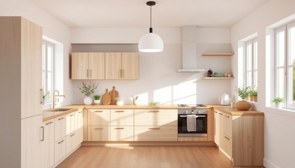 Scandinavian kitchen with light wood and white color scheme Scandinavian kitchen with light wood and white color scheme