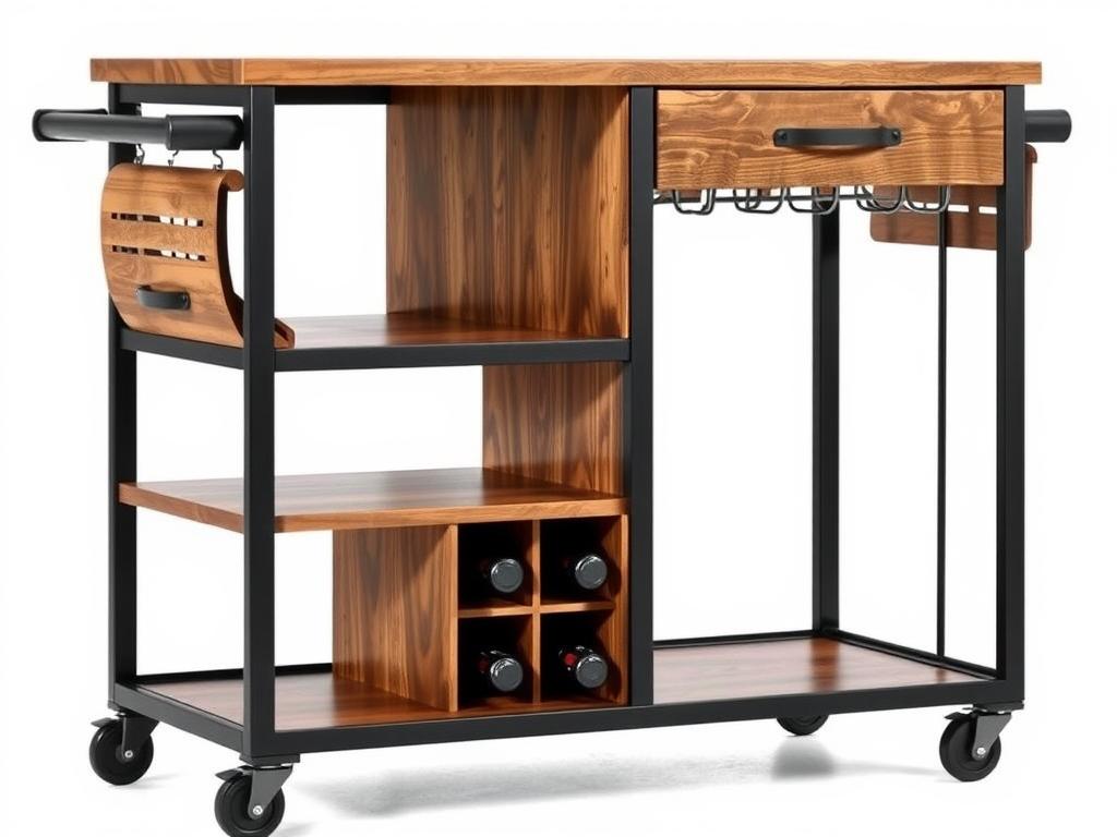 VASAGLE Kitchen Cart with wine rack, metal frame, and wooden shelves VASAGLE Kitchen Cart with wine rack, metal frame, and wooden shelves